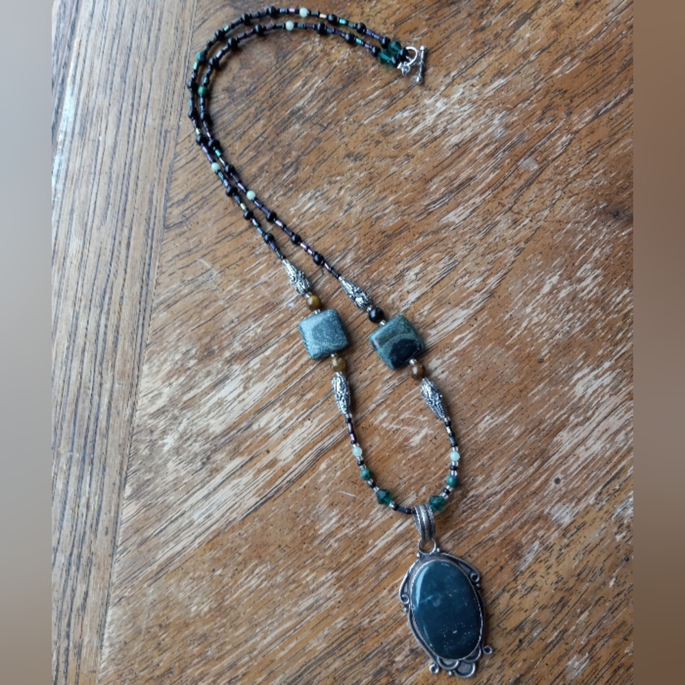 Handmade Crystal Beaded Necklace!!!! W Chalcedony Pendant!!!